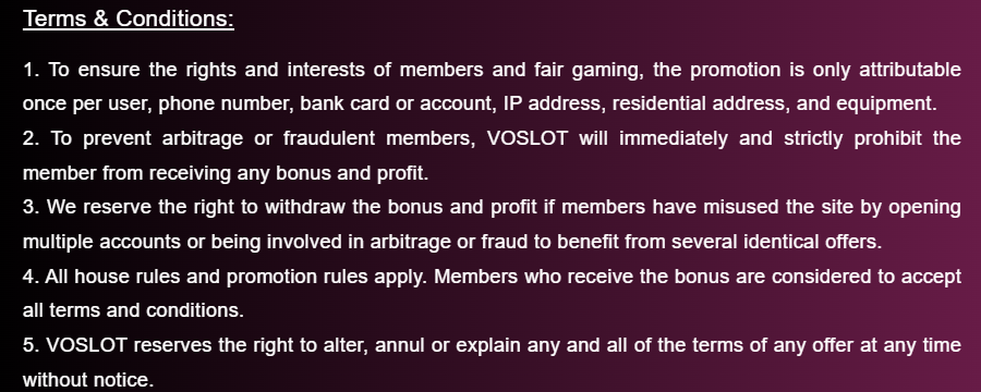 VIP terms & conditions