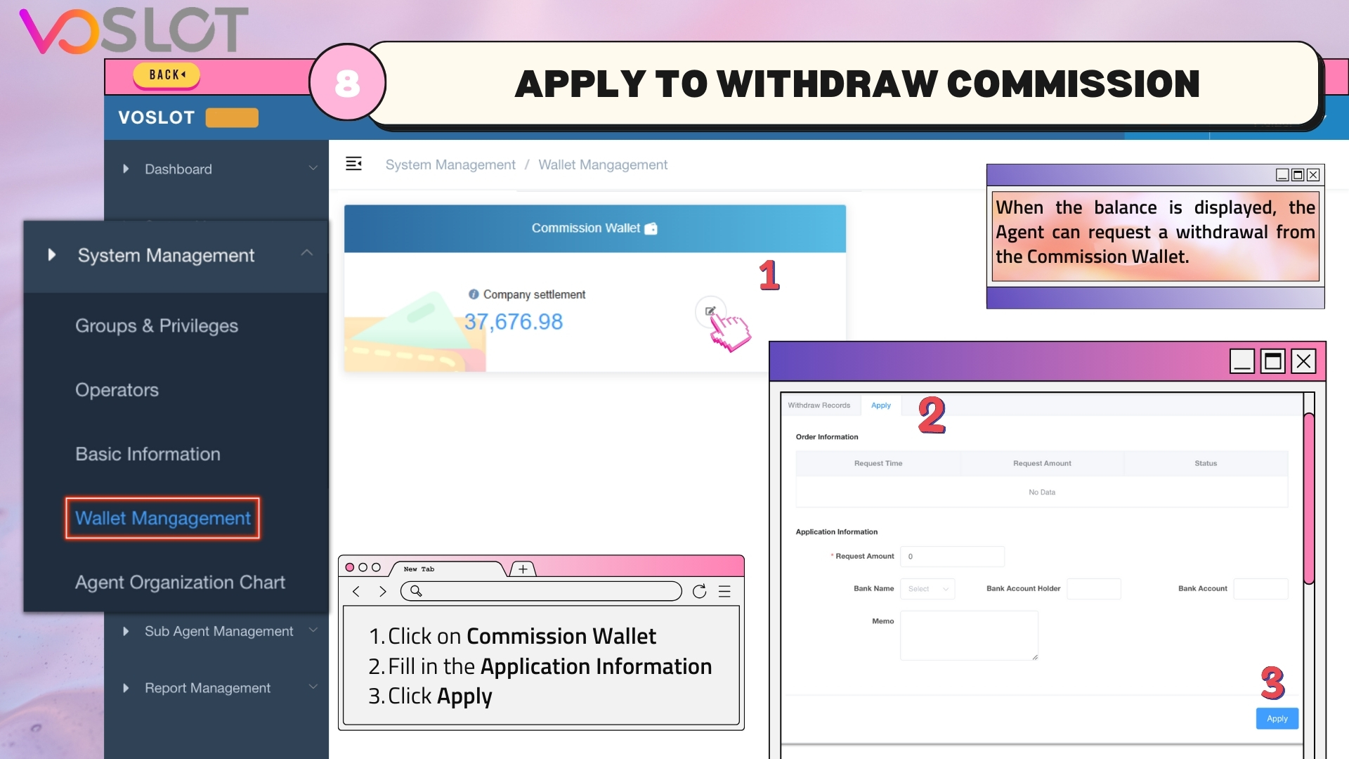 Apply to withdrawal commission